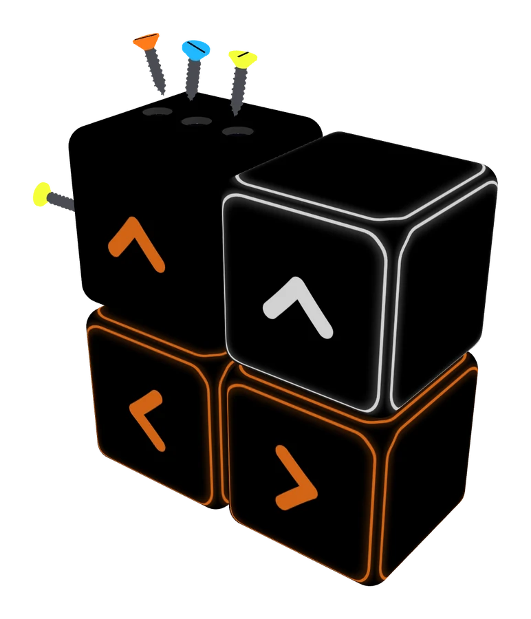 A Switch cube lifting off in Neon, its screws flying and the orange arrows flipped