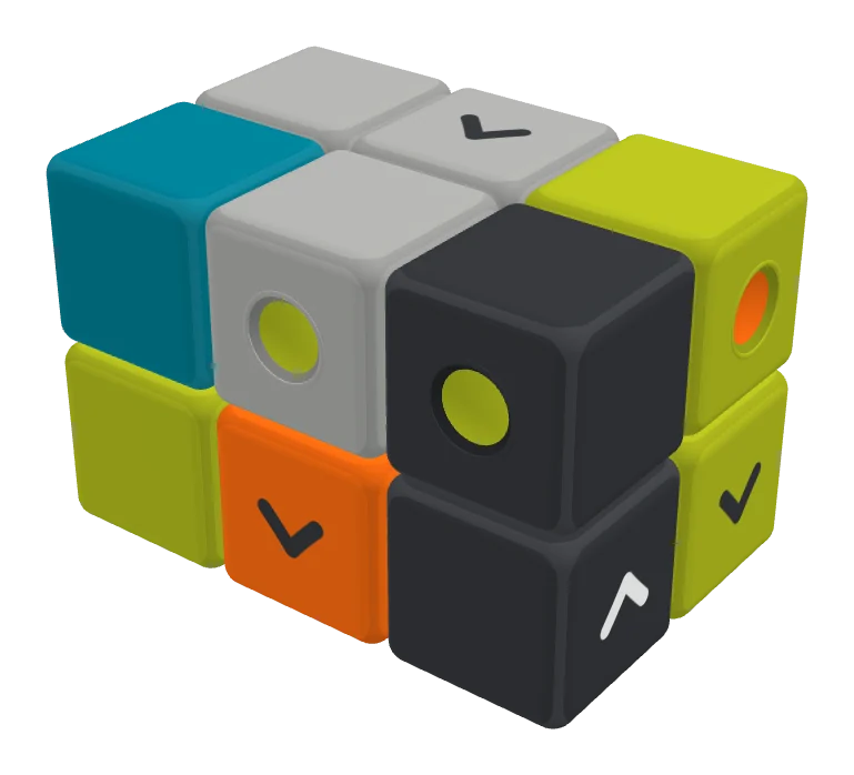 Orange, teal, olive, gray and charcoal cubes in SmartPull mode