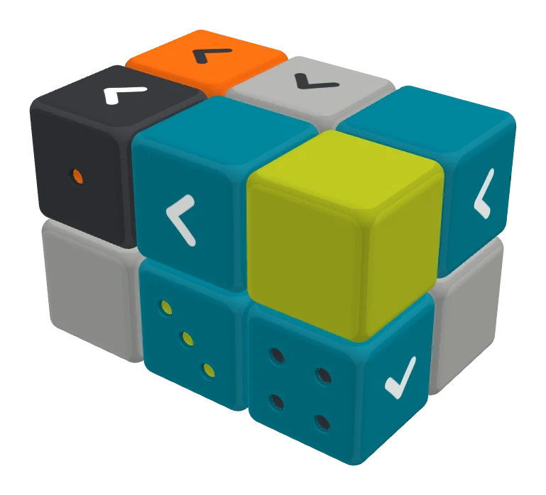 Cubes with numbered pips that leave in order